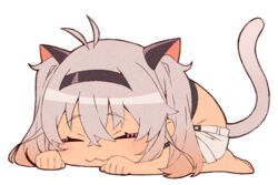  :3 akitetsu antenna_hair black_hairband blush cat_tail chibi closed_eyes crossed_bangs female full_body gradient_hair grey_hair hairband matsukai_mao matsukai_mao_(1st_costume) medium_hair multicolored_hair nijisanji pink_hair short_shorts shorts sleeping solo tail transparent_background twintails virtual_youtuber white_shorts 