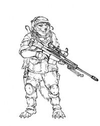  2022 armor clothing eyewear gulonine gun hat headgear headset_microphone headwear hi_res holding_gun holding_object holding_ranged_weapon holding_weapon hotchkisstank male mammal military_gloves military_jacket military_pants monochrome mustelid musteline ranged_weapon rifle scope simple_background sniper_rifle solo sunglasses tail weapon wolverine 