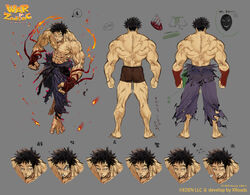  1boy absurdres bad_id bad_pixiv_id barefoot biceps boxers brown_male_underwear character_request collage cross_scar expressions facial_hair fiery_clothing goatee highres large_feet large_hands large_pectorals male_focus male_underwear muscular muscular_male nanase_miri obliques official_art pants pectorals scar scar_across_eye scar_on_arm scar_on_back scar_on_cheek scar_on_chest scar_on_face scar_on_forehead scar_on_stomach short_hair spiked_hair topless_male torn_clothes torn_pants underwear underwear_only war_of_zodiac 