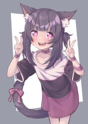  absurdres animal_ear_fluff animal_ears arm_ribbon blunt_bangs cat_ears cat_tail choker collarbone double_v fallenshadow female highres indie_virtual_youtuber kemonomimi_mode kiirokuma leaning_forward looking_at_viewer medium_hair open_mouth oversized_clothes oversized_shirt purple_eyes purple_hair purple_ribbon ribbon shirt sidelocks single_wrist_cuff smile solo standing striped_clothes striped_shirt t-shirt tail tail_ornament tail_ribbon twitter_username two_side_up v virtual_youtuber wrist_cuffs 