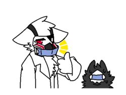  2020 ambiguous_gender anthro black_body black_fur canid canine changed_(video_game) dr._k_(changed) dragontim duo fur gas_mask low_res male male/male mammal mask medical_instrument puro_(changed) red_eyes scientific_instrument surgical_mask white_body white_fur 