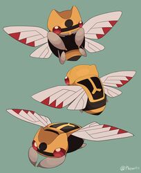  a-nya bug claws commentary_request full_body green_background highres multiple_views ninjask no_humans pokemon pokemon_(creature) red_eyes simple_background 