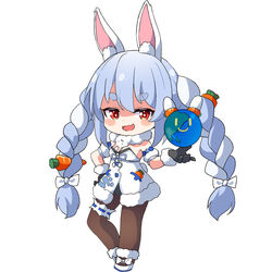  :d ame. animal_ear_fluff animal_ears black_gloves black_leotard blue_hair blush_stickers braid brown_pantyhose chibi detached_sleeves don-chan_(usada_pekora) dress earth_(planet) female full_body fur-trimmed_dress fur-trimmed_gloves fur_trim gloves hair_between_eyes hand_up highres hololive leotard leotard_peek leotard_under_clothes multicolored_hair oerba_yun_fang pantyhose pekomon_(usada_pekora) planet puffy_short_sleeves puffy_sleeves rabbit-shaped_pupils rabbit_ears red_eyes shoes short_eyebrows short_sleeves simple_background smile smug solo standing symbol-shaped_pupils thick_eyebrows twin_braids twintails two-tone_hair usada_pekora usada_pekora_(1st_costume) virtual_youtuber white_background white_dress white_footwear white_hair white_sleeves 