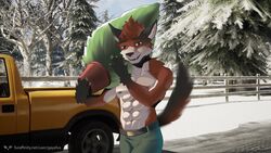  16:9 aleos anthro christmas forest gaya_fus gloynus hi_res highway holidays male pickup_(disambiguation) plant snow solo spruce text tree truck url widescreen winter 