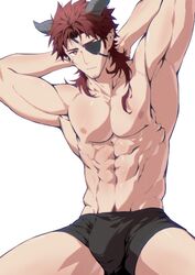  1boy abs absurdres arknights bara daziran_de_duqiyan highres hoederer_(arknights) horns long_hair looking_at_viewer male_focus male_underwear muscular muscular_male pectorals solo thick_thighs thighs underwear 