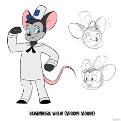  1:1 2024 anthro black_body black_fur blue_eyes buckteeth disney entering_public_domain fur gesture hi_res male mammal mickey_mouse mickey_mouse_(travis_the_dragon) model_sheet mouse murid murine pawpads rat_tail rodent sailor_uniform salute solo steamboat_willie tail teeth travis_the_dragon 