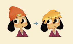  anthro blonde_hair canid canine canis cc-by-nc-sa clothed clothing creative_commons domestic_dog eyebrows floppy_ears hair hi_res male mammal parappa parappa_the_rapper rahksart solo sony_corporation sony_interactive_entertainment 