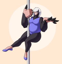  anthro badroy big_hands claws club_arms colored_nails dancing dd_(badroy) eulipotyphlan female gesture hair hair_over_eyes hi_res mammal mole_(animal) nails pole pole_dancing slightly_chubby slightly_chubby_female solo waving 