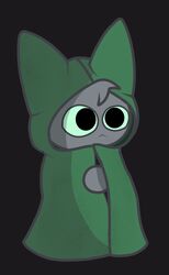  absurd_res black_background cloak clothed clothing domestic_cat felid feline felis gooblie_2 green_clothing green_sclera grey_body head_tuft hi_res isaac_(gooblie_ii) male mammal pupils simple_background solo tuft 