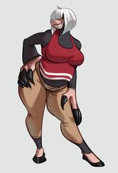  anthro ass big_butt big_claws big_hands claws club_arms colored_nails dd_(badroy) dgirael eulipotyphlan female hair hair_over_eyes mammal midriff_showing mole_(animal) nails slightly_chubby slightly_chubby_female solo thick_thighs 