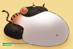  absurd_res anthro ass avoid_posting belly belly_expansion belt big_belly big_butt clothing epic_games exclamation_point expansion exposed_belly felid flowberry food fortnite fur gun hi_res holding_food holding_gun holding_object holding_ranged_weapon holding_weapon huge_belly huge_butt hyper hyper_belly immobile male mammal morbidly_obese morbidly_obese_anthro morbidly_obese_male navel obese obese_anthro obese_male open_belt orange_body orange_fur oscar_(fortnite) overweight overweight_anthro overweight_male pantherine ranged_weapon sitting solo stripes thick_thighs tiger topwear vest weapon werewuffstuffer 