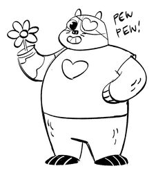  badger badgerclops c2ndy2c1d cartoon_network clothing english_text eye_patch eyewear flower grin heart_symbol junkmixart male mammal mao_mao:_heroes_of_pure_heart monochrome mustelid musteline overweight overweight_male plant shirt smile solo t-shirt text topwear 