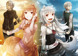  animal_ears ayakura_juu craft_lawrence horo male myuri_(spice_and_wolf) oerba_yun_fang ookami_to_koushinryou orange_hair red_eyes third-party_edit tote_col white_hair wolfgirl 