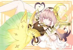  atelier_(series) atelier_lydie_&amp;_suelle blush bow bowtie capelet commentary_request female gun hairband highres long_hair nakamotiteruki one_eye_closed pink_eyes pink_hair solo star_(symbol) suelle_marlen tongue tongue_out weapon 