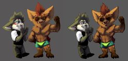  2017 4_fingers 4_toes abs anthro anthro_on_anthro arm_markings arm_tuft barefoot belly belt big_ears big_muscles big_pecs black_bow black_bow_tie black_claws black_clothing black_footwear black_shoes black_topwear black_vest blue_eyes blush bottomwear bow_tie bristol brown_arms brown_belly brown_body brown_chest brown_ears brown_eyebrows brown_face brown_feet brown_fur brown_hands brown_inner_ear brown_legs brown_markings brown_pseudo_hair brown_pubes brown_toes cheek_tuft chin_tuft claws closed_smile clothed clothed_anthro clothed_male clothing colored digital_drawing_(artwork) digital_media_(artwork) duo ear_tuft elbow_tuft eyebrows facial_markings facial_tuft fan_character feet fingers flexing flexing_bicep flirting fluffy_ears footwear front_view full-length_portrait fully_clothed fully_clothed_anthro fully_clothed_male fur green_bottomwear green_clothing green_shorts grey_arms grey_background grey_belt grey_body grey_bottomwear grey_claws grey_clothing grey_ears grey_face grey_fingers grey_fur grey_hands grey_nose grey_pants head_markings head_tuft humanoid_feet humanoid_hands inner_ear_fluff league_of_legends leg_markings light looking_aside looking_at_another looking_at_partner looking_forward mahotis_(bristol) male male/male male_anthro mammal markings mask_(marking) mouth_closed multicolored_body multicolored_fur muscle_size_difference muscular muscular_anthro muscular_male muscular_thighs navel orange_eyes pants pecs pink_nose plantigrade portrait pseudo_hair pubes pupils raised_eyebrows raised_hand red_eyes red_pupils riot_games shaded shirt short_anthro short_male shorts shorts_only shy simple_background slim_anthro smile socks_(marking) standing suit tencent toes topless topless_anthro topless_male topwear tuft two_tone_body two_tone_face two_tone_fur vest white_body white_clothing white_dress_shirt white_eyebrows white_face white_fur white_inner_ear white_markings white_shirt white_topwear yordle 