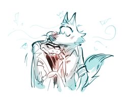  absurd_res anthro canid canine canis clothing coat dreamworks duo feral fur hi_res kissing male male/male mammal mr._snake_(the_bad_guys) mr._wolf_(the_bad_guys) reptile romantic scales scalie simple_background simple_coloring snake starjeti the_bad_guys topwear wind wolf 