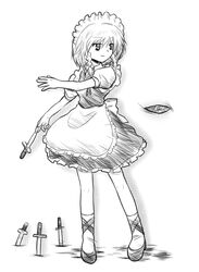  female greyscale izayoi_sakuya knife maid monochrome myau solo touhou 