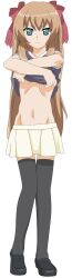  brown_hair green_eyes hair_ribbon knee_socks long_hair mayoi_neko_overrun! miniskirt no_background oppai ribbon serizawa_fumino shoes solo t-shirt thighhighs undressing vector vector_trace very_long_hair 