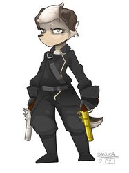  2021 black_clothing boots bottomwear britz_strudel canid canine caninu canis clothing cyberconnect2 dobermann domestic_dog dual_wielding footwear fuga:_melodies_of_steel fur gun hair hi_res holding_object holding_weapon little_tail_bronx lolicon male mammal na-nu-na-12 pants pinscher plantigrade ranged_weapon signature simple_background solo weapon white_background young 