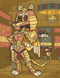  2021 alternate_version_at_source ankh anthro artdexo2000 biped casino digital_media_(artwork) digitigrade doll_joints egyptian fangs felid female gold_(metal) hand_on_hip hi_res lamp looking_at_viewer machine mammal mythological_creature mythological_sphinx mythology outline robot slot_machine smile smirk solo teeth toony wings 