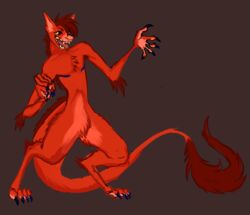  anthro ares_(devilenby) arm_tuft demon devilenby digitigrade elbow_tuft forked_tongue hi_res long_limbs male mane orange_eyes pupils slit_pupils solo tail tail_tuft tongue tongue_out tuft 