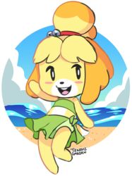  alpha_channel animal_crossing anthro bandeau_bikini beach bikini blush blush_stickers bottomwear canid canine canis clothed clothing domestic_dog female fur furgonomics green_bikini green_bottomwear green_clothing green_sarong green_swimwear hair hi_res isabelle_(animal_crossing) mammal midriff monotone_bikini monotone_bottomwear monotone_clothing monotone_sarong monotone_swimwear nintendo on_model open_mouth orange_hair sarong seaside simple_background solo swimwear tail tail_through_skirt tenshigarden transparent_background water yellow_body yellow_fur 