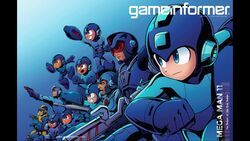  6+boys abs aiming android archived_source arm_cannon armor belt belt_buckle blue_background blue_bodysuit blue_eyes blue_theme bodysuit buckle capcom clenched_hand clenched_hands clenched_teeth closed_mouth copyright_name cover energy_gun english_text fighting_stance from_side game_informer gradient_background gun handgun helmet highres holding holding_gun holding_weapon jumping legs_apart looking_away magazine_cover male_focus mega_man_(character) mega_man_(classic) mega_man_(series) mega_man_1 mega_man_10 mega_man_11 mega_man_2 mega_man_3 mega_man_4 mega_man_5 mega_man_6 mega_man_7 mega_man_8 mega_man_9 multiple_boys multiple_persona official_art open_mouth outstretched_arm pillarboxed ray_gun serious smile smirk squatting standing teeth thick_eyebrows v-shaped_eyebrows visor watermark weapon web_address 