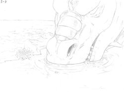  5-d city dragon drinking_water feral giga grahckheuhl graphite_(artwork) horn lake landscape_dwarfing macro monochrome mythological_creature mythological_scalie mythology outside pencil_(artwork) scalie solo traditional_media_(artwork) water 