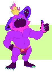  2021 4_fingers 5_toes absurd_res alternate_species alternate_version_at_source anthro arm_tuft arms_bent barefoot belly big_belly big_biceps big_deltoids big_pecs biped black_outline blonde_hair bristol cheek_tuft chest_tuft claws closed_smile clothed clothing colorful_theme countershade_feet countershade_hands countershading deltoids digital_media_(artwork) dwarfism ear_piercing ear_stud ear_tuft eyebrows facial_markings facial_piercing facial_tuft fan_character feet fingers flat_colors foot_tuft front_view full-length_portrait fur gesture gloves_(marking) green_background green_claws green_eyes hair hand_gesture hand_on_hip hand_on_own_hip hand_tuft happy head_markings hi_res humanoid_hands league_of_legends leg_markings leg_tuft looking_at_viewer male mammal markings mohawk mouth_closed multicolored_hair musclegut muscular navel nose_piercing outline pawpads pecs piercing pink_clothing pink_hair pink_speedo pink_swimwear plantigrade portrait purple_arms purple_belly purple_body purple_chest purple_clothing purple_ears purple_eyebrows purple_feet purple_fingers purple_fur purple_hands purple_inner_ear purple_legs purple_markings purple_nose purple_pawpads purple_speedo purple_swimwear purple_toes riot_games short simple_background smile socks_(marking) solo sparklefur speedo swimwear tencent thumbs_up toes topless topless_anthro topless_male touching_hip touching_own_hip triceps tuft two_tone_hair two_tone_speedo white_background white_clothing white_speedo white_swimwear yellow_clothing yellow_speedo yellow_swimwear yordle 