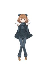  beatrice_(princess_principal) black_cape black_footwear bodysuit brown_eyes brown_footwear brown_hair bun_cover cape double_bun female full_body hair_bun highres lockpick looking_at_viewer makaria medium_hair official_art princess_principal princess_principal_game_of_mission scarf solo standing transparent_background 