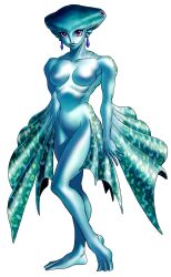  absurdres blue_skin breasts colored_skin earrings female fish_girl highres jewelry monster_girl official_art photoshop_(medium) pointy_ears princess_ruto purple_eyes small_breasts solo the_legend_of_zelda the_legend_of_zelda:_ocarina_of_time zora 