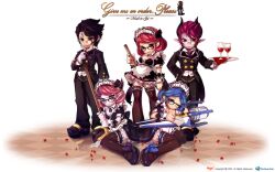  alternate_costume black_hair blue_hair dio elesis grand_chase ley maid maid_costume mari pink_hair purple_hair red_hair sieghart tagme waiter 