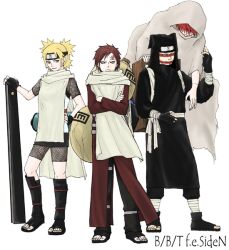  blonde_hair facial_mark fan gaara kankuro naruto naruto_shippuuden puppet quad_tails red_hair sano_(bbt-fareast) sasori short_hair standing temari 