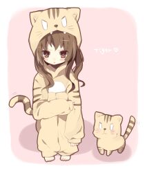  aisaka_taiga animal_costume animal_print brown_eyes brown_hair commentary_request female long_hair migu_(migu_room) palmtop_tiger solo tiger tiger_costume tiger_print toradora! 