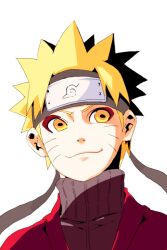  blonde_hair facial_mark forehead_protector male_focus naruto naruto_shippuuden simple_background smile solo uzumaki_naruto uzumaki_naruto_(sennin_mode) white_background yellow_eyes yokige 