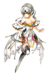  armor armored_dress bare_shoulders black_thighhighs boots bracelet braid breasts cape choker cleavage code:_empress_(elsword) crown dress elsword eve_(elsword) facial_mark female forehead_mark frills gem jewelry medium_breasts no_nose official_art photoshop_(medium) short_hair solo strapless strapless_dress thighhighs third-party_edit white_background white_hair white_sleeves yellow_choker yellow_eyes zettai_ryouiki 