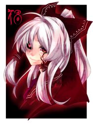  alternate_hair_color bad_id bad_pixiv_id black_sclera bow colored_sclera dark_persona female hair_tubes hairbow hakurei_reimu heterochromia looking_at_viewer m.u.g.e.n maga-reimu mismatched_sclera orange_eyes outside_border ponytail portrait red_bow red_eyes sidelocks smile solo touhou white_hair yutazou 