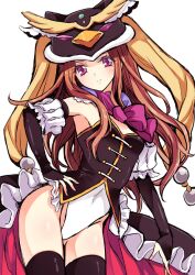  animal_hat bad_id bad_pixiv_id black_thighhighs brown_hair elbow_gloves female gloves hand_on_own_hip hat long_hair mawaru_penguindrum pink_eyes princess_of_the_crystal simple_background solo takakura_himari thighhighs yukiwo 