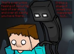  behind_you cave creeper_line creepy dialogue enderman english_text male microsoft minecraft mojang not_furry o_o running scared stalactite stalagmite steve_(disambiguation) text uhoh unknown_artist white_eyes xbox_game_studios 