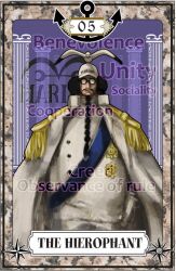  1boy anchor bad_id bad_pixiv_id beard bird black_hair english_text epaulettes facial_hair glasses hat male_focus nira_(nira_box) one_piece seagull sengoku_(one_piece) solo tarot tarot_(medium) the_hierophant_(tarot) 