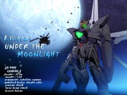  after_war_gundam_x beam_rifle date energy_gun gun gundam gundam_double_x gundam_x highres mecha moon no_humans shield sky star stars text weapon 