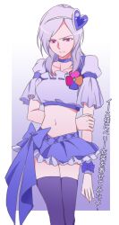  angry arm_behind_back arm_grab bad_id bad_pixiv_id blue_choker blue_skirt bow choker cosplay cure_berry cure_berry_(cosplay) eas fresh_precure! hair_ornament hand_on_own_arm heart heart_hair_ornament higashi_setsuna lavender_hair long_hair magical_girl midriff navel negom precure purple_eyes skirt solo standing thighhighs wrist_cuffs zettai_ryouiki 