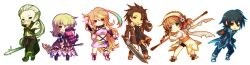  &gt;_&lt; 3boys 3girls ahoge alvin_(tales) ascot bad_id bad_pixiv_id bike_shorts black_eyes blonde_hair boots bow braid brown_eyes brown_hair chibi clenched_hands closed_eyes coat creature dress dual_wielding dyed_ahoge elize_lutus frills full_body gloves green_eyes green_hair group_picture gun hair_ribbon hairband highres holding jude_mathis knee_boots leia_rolando long_hair melka_(elyss-abyss) milla_maxwell multicolored_hair multiple_boys multiple_girls one_eye_closed outstretched_hand pants ponytail purple_footwear red_eyes ribbon rowen_j._ilbert shoes short_hair skirt smile staff sword tales_of_(series) tales_of_xillia teepo_(tales) two-tone_hair wand weapon white_hair 