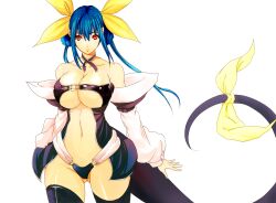  arc_system_works bare_shoulders blue_hair breasts cleavage dizzy guilty_gear highres red_eyes simple_background smile solo tail 