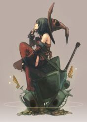  bad_id bad_pixiv_id black_hair boots detached_sleeves female fingerless_gloves gloves green_eyes guilty_gear guilty_gear_xx guitar hat high_heels i-no ian_olympia instrument nail_polish platform_footwear platform_heels profile red_footwear shoes sitting solo thigh_boots witch_hat 