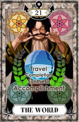  1boy anchor bad_id bad_pixiv_id beard black_hair english_text facial_hair gol_d._roger grin male_focus moustache nira_(nira_box) one_piece smile solo tarot tarot_(medium) the_world_(tarot) 