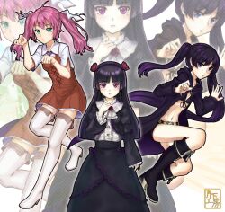  3girls bad_id bad_pixiv_id bikini bikini_top_only black_hair black_rock_shooter black_rock_shooter_(character) boots crossover gokou_ruri gothic_lolita green_eyes hanazawa_kana jacket lolita_fashion long_hair mayo_chiki! midriff mole mole_under_eye multiple_girls navel ore_no_imouto_ga_konna_ni_kawaii_wake_ga_nai paw_pose pink_hair purple_eyes purple_hair shinomoto_gekka swimsuit thigh_boots thighhighs twintails uneven_twintails usami_masamune voice_actor_connection zettai_ryouiki zoom_layer 