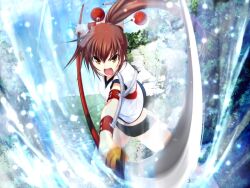  female female game_cg girl kawakami_kazuko maji_de_watashi_ni_koi_shinasai! outdoors polearm solo spear splash splashing water weapon 