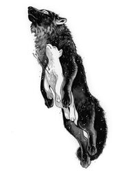  2019 4_toes ambiguous_gender arrow_(weapon) arrowed black_body black_fur canid canine canis duo feet feral fur grief mammal monochrome ranged_weapon simple_background tamberella toes traditional_media_(artwork) weapon white_background white_body white_fur wolf young young_feral 