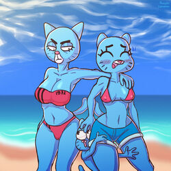  1:1 age_difference anthro artist_name avioylin beach big_breasts bikini blue_body blue_fur blush bottomwear breast_size_difference breasts cartoon_network cleavage closed_eyes clothed clothing cloud covering covering_breasts daughter_(lore) detailed_background domestic_cat eyelashes eyes_popping_out eyeshadow felid feline felis female fur grandchild_(lore) grandmother_(lore) grandmother_and_grandchild_(lore) grandmother_and_grandson_(lore) grandparent_(lore) grandparent_and_grandchild_(lore) grandson_(lore) group grumpy gumball_watterson hand_around_neck hand_on_head hand_on_hip hand_on_shoulder larger_anthro larger_female lenomon lidded_eyes looking_at_another makeup male mammal mary_senicourt mature_anthro mature_female mother_(lore) mother_and_child_(lore) mother_and_daughter_(lore) mother_and_son_(lore) narrowed_eyebrows narrowed_eyes navel nicole_watterson nipple_outline number older_anthro older_female open_mouth open_smile parent_(lore) parent_and_child_(lore) parent_and_daughter_(lore) parent_and_son_(lore) sand seaside seductive shorts size_difference sky smaller_anthro smaller_male smile son_(lore) squish swimwear the_amazing_world_of_gumball thick_thighs trio under_boob water whiskers wide_hips young younger_anthro younger_male 